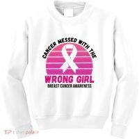 Cancer Messed With The Wrong Girl Breast Cancer Awareness Kids Sweatshirt thumb 0