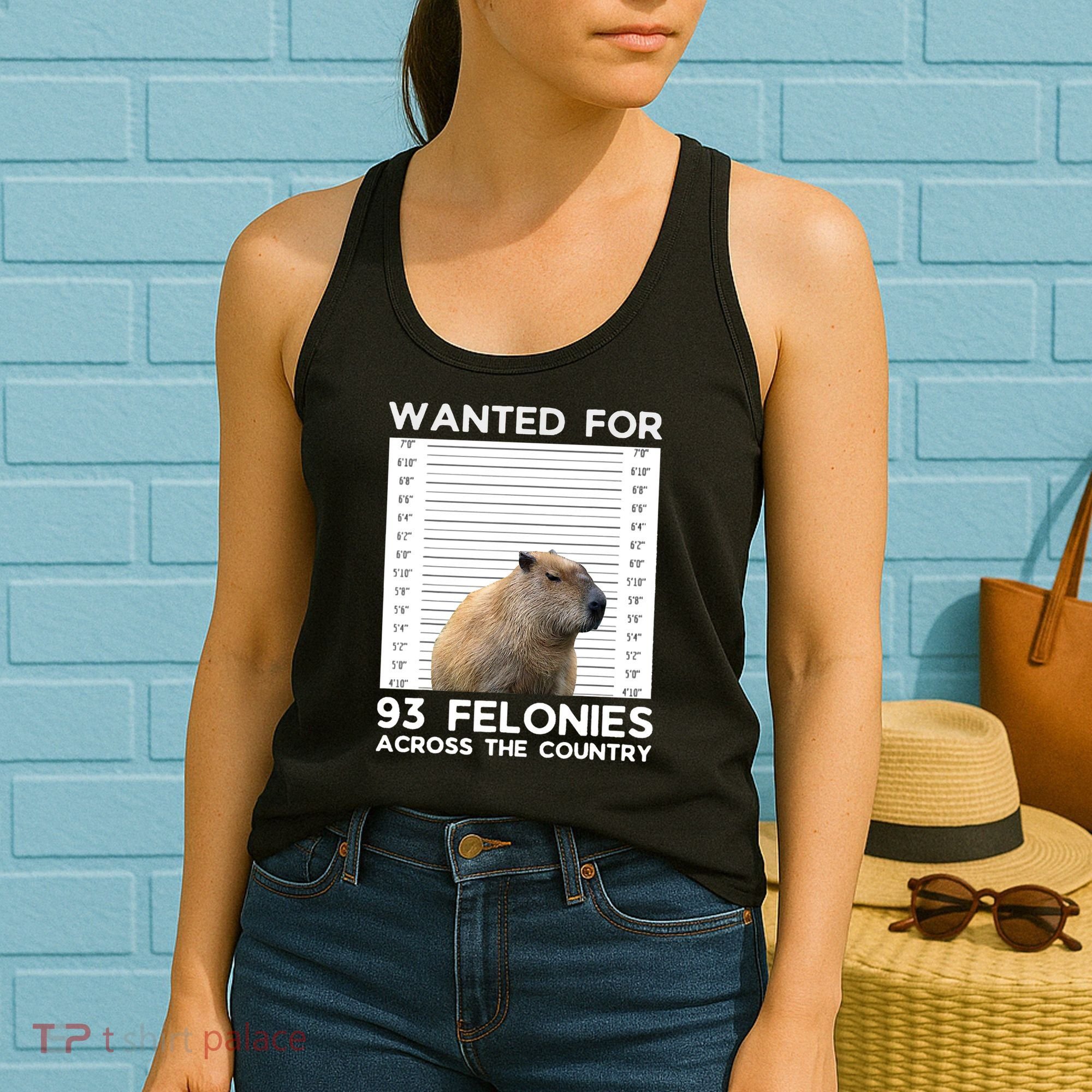 Capybara Mugshot Wanted For 93 Felonies Across The Country Women's Tank Top