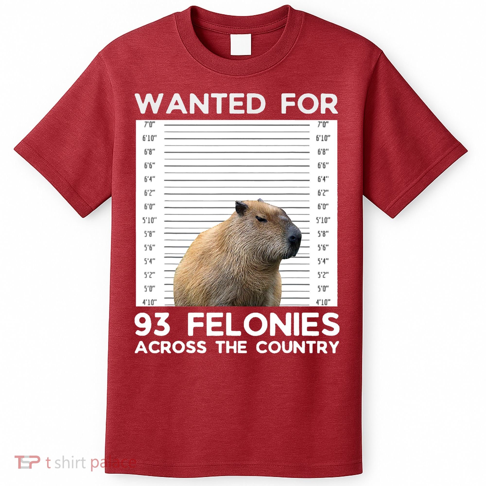 Capybara Mugshot Wanted For 93 Felonies Across The Country T-Shirt