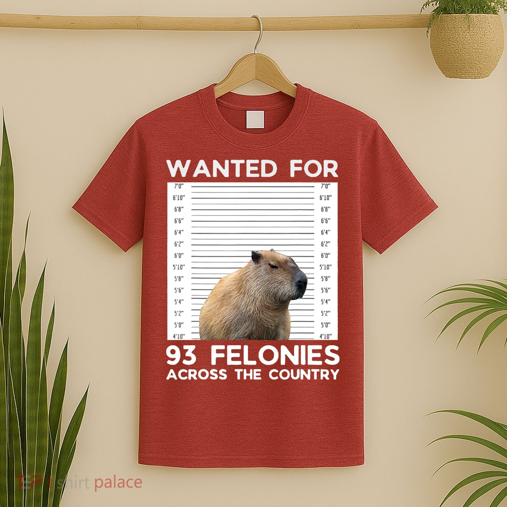Capybara Mugshot Wanted For 93 Felonies Across The Country T-Shirt