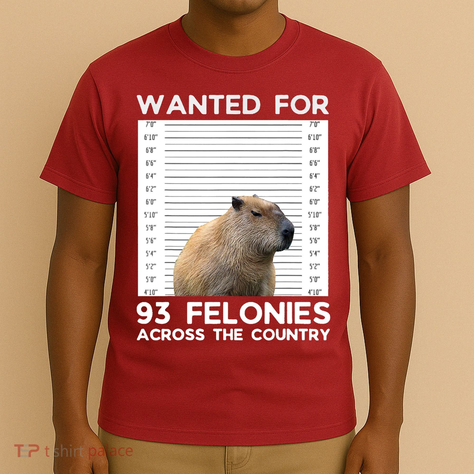 Capybara Mugshot Wanted For 93 Felonies Across The Country T-Shirt
