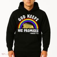 Christian Noah Ark Jesus God Keeps His Promises Rainbow Hoodie thumb 2