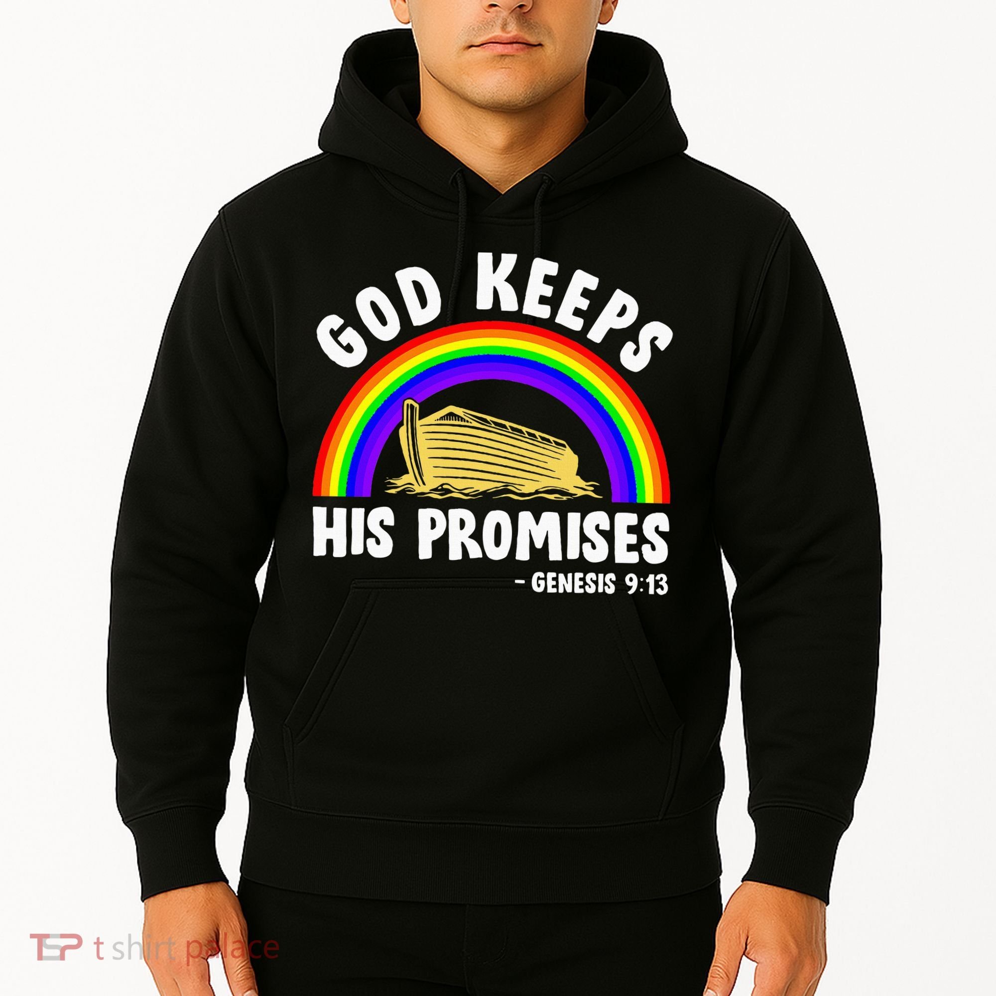 Christian Noah Ark Jesus God Keeps His Promises Rainbow Hoodie