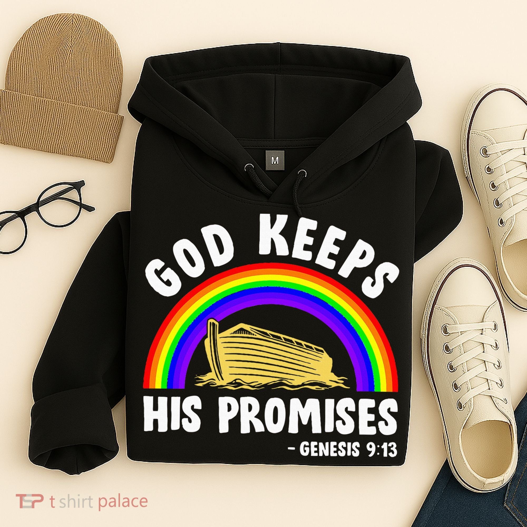 Christian Noah Ark Jesus God Keeps His Promises Rainbow Hoodie