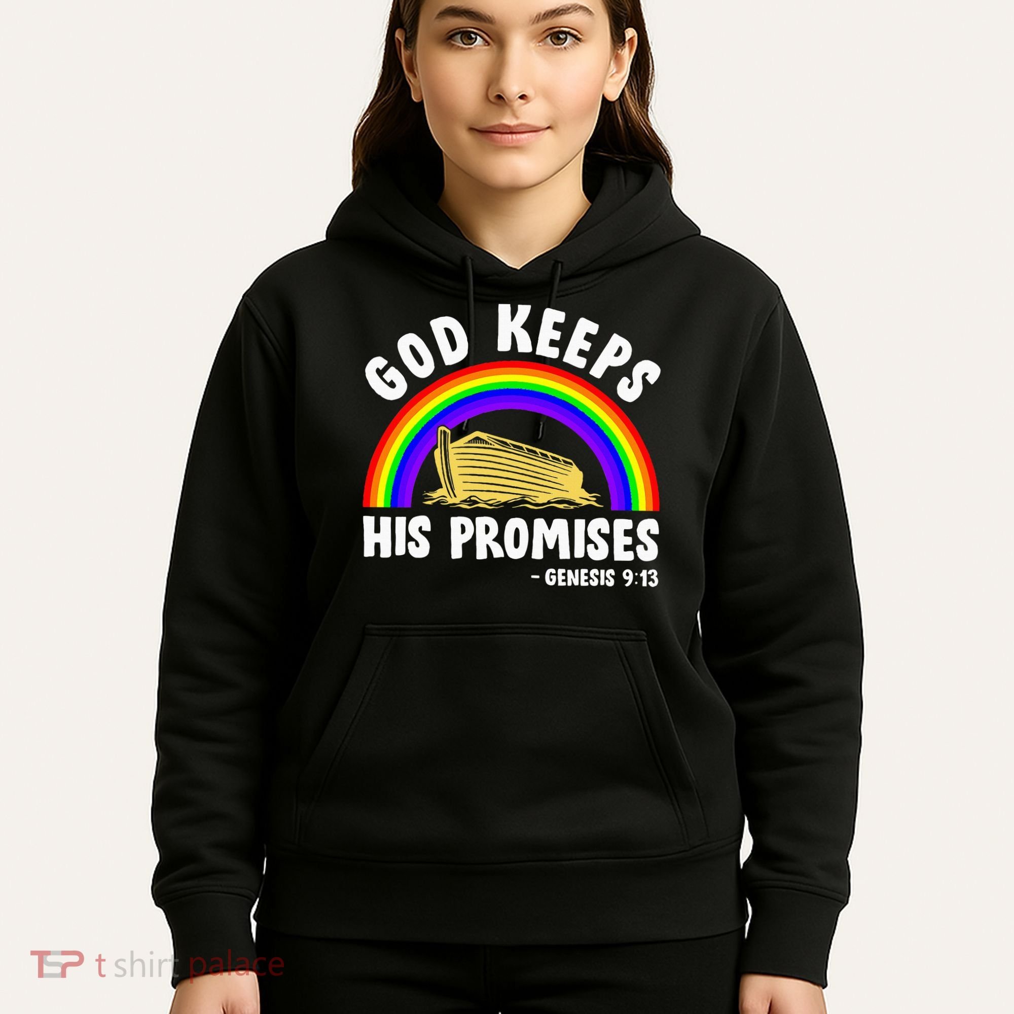 Christian Noah Ark Jesus God Keeps His Promises Rainbow Hoodie