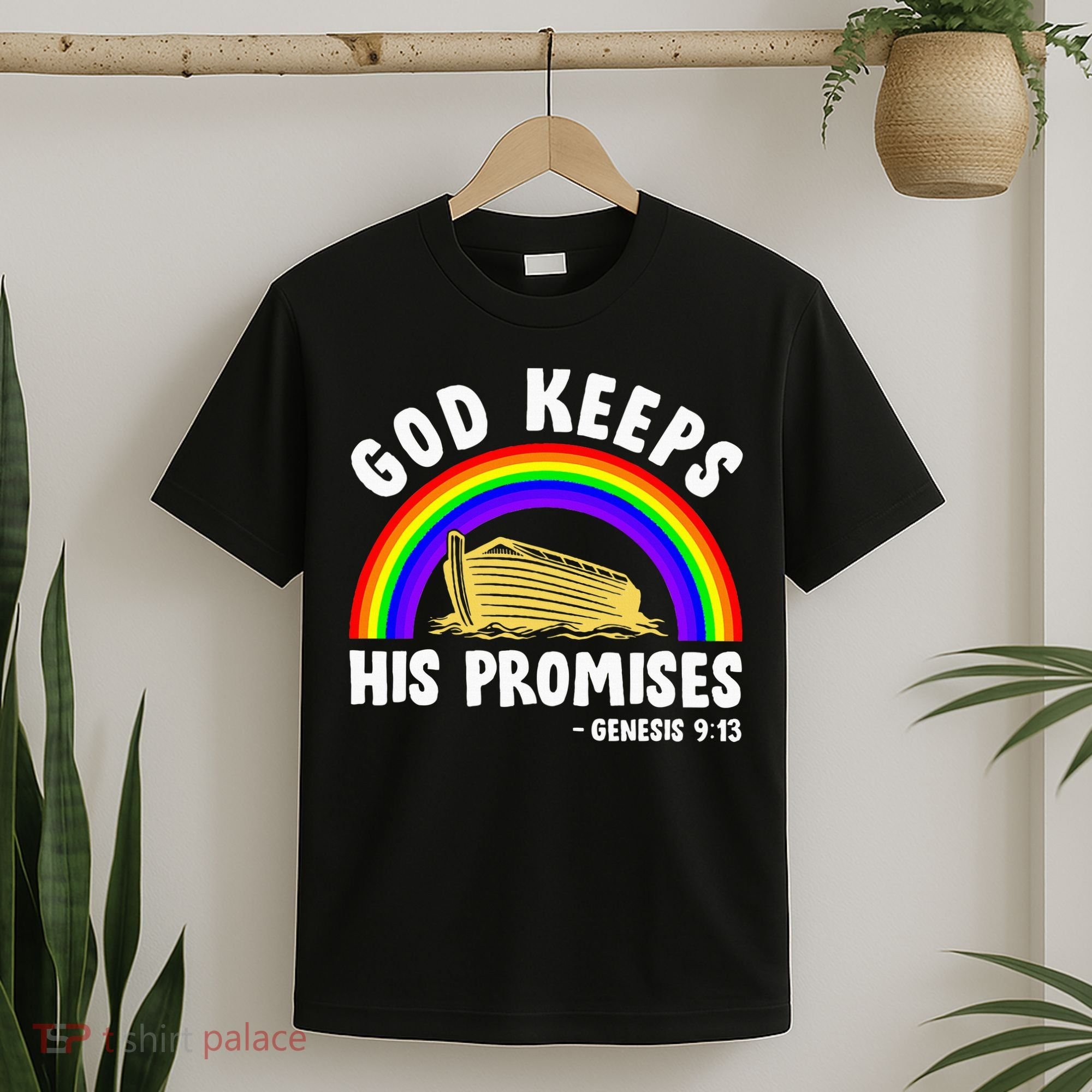 Christian Noah Ark Jesus God Keeps His Promises Rainbow T-Shirt