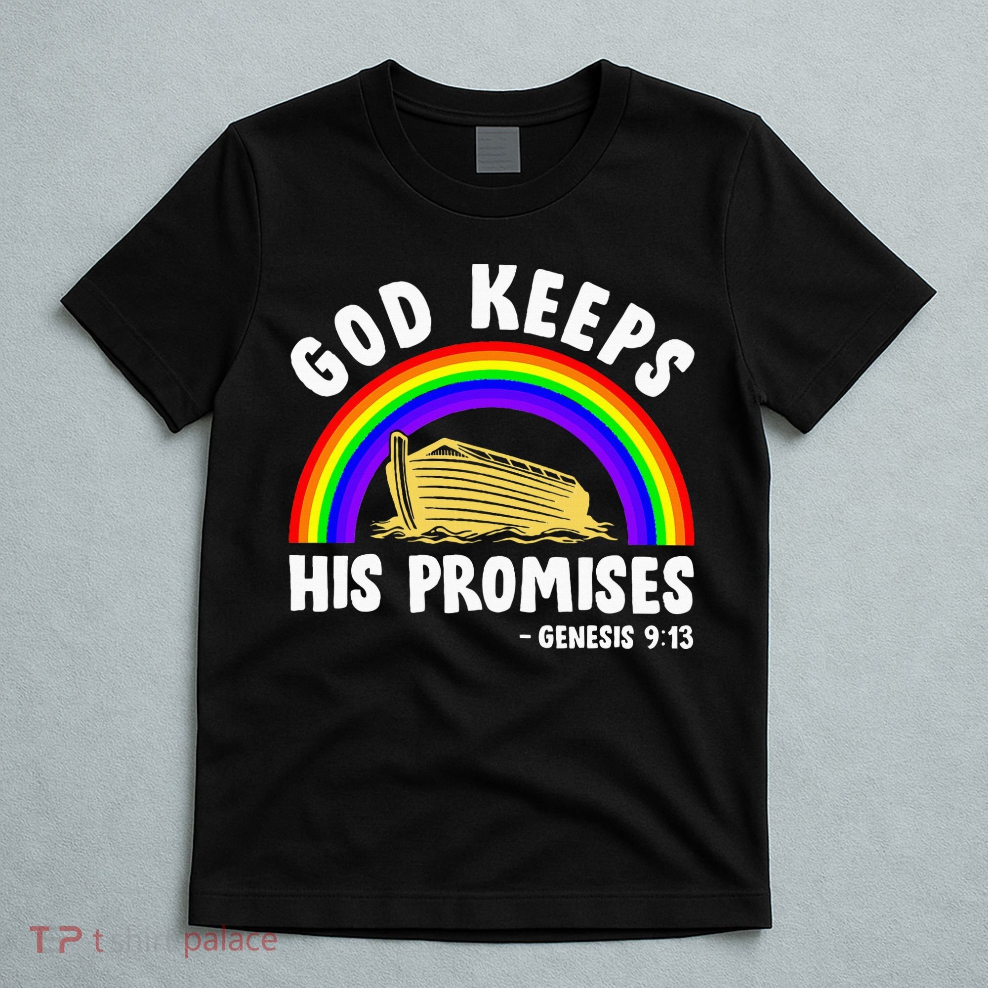 Christian Noah Ark Jesus God Keeps His Promises Rainbow T-Shirt