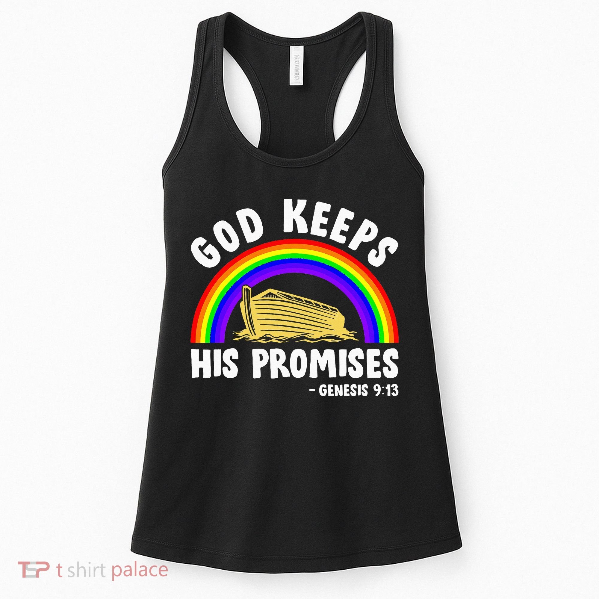 Christian Noah Ark Jesus God Keeps His Promises Rainbow Women's Tank Top