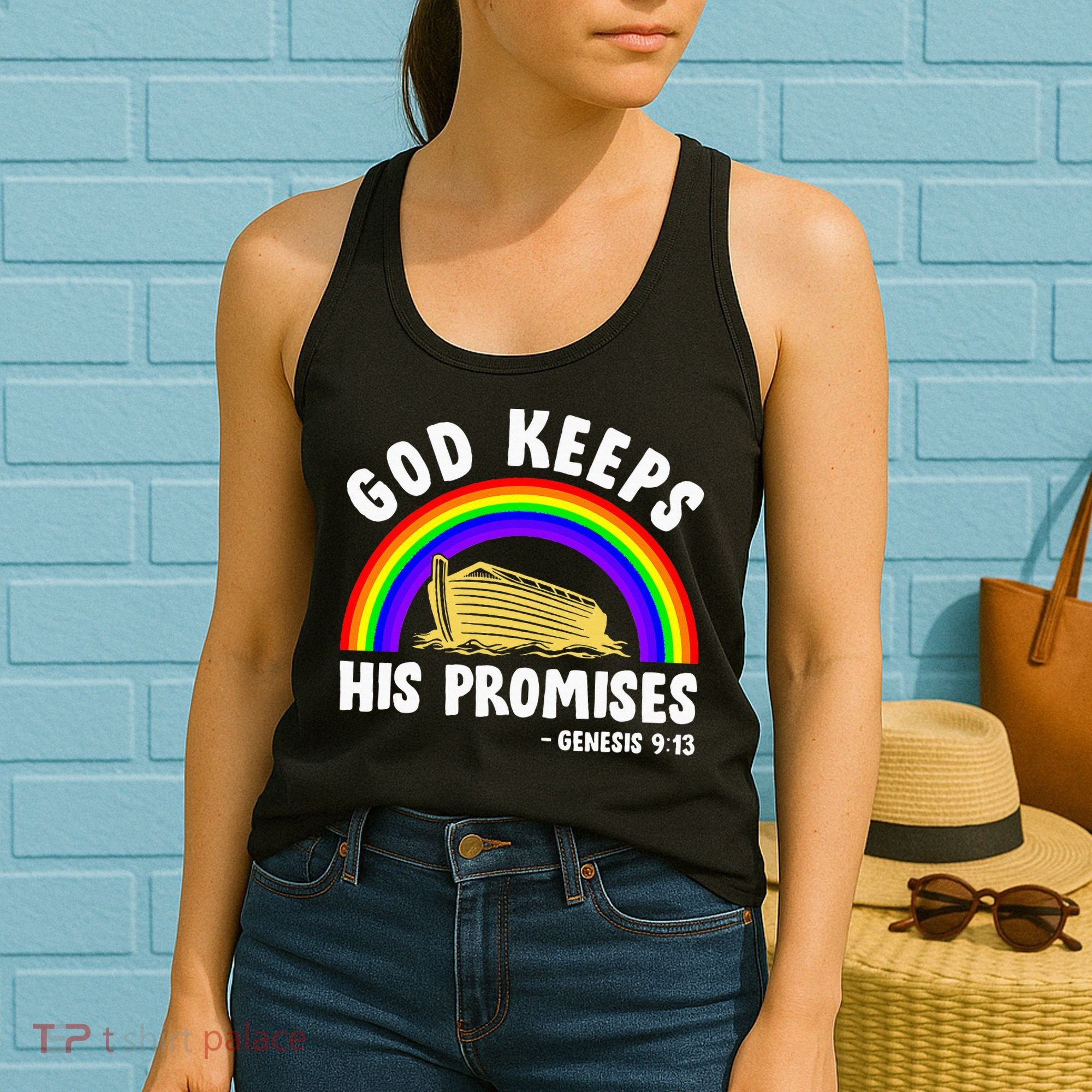 Christian Noah Ark Jesus God Keeps His Promises Rainbow Women's Tank Top