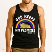 Christian Noah Ark Jesus God Keeps His Promises Rainbow Tank Top thumb 3