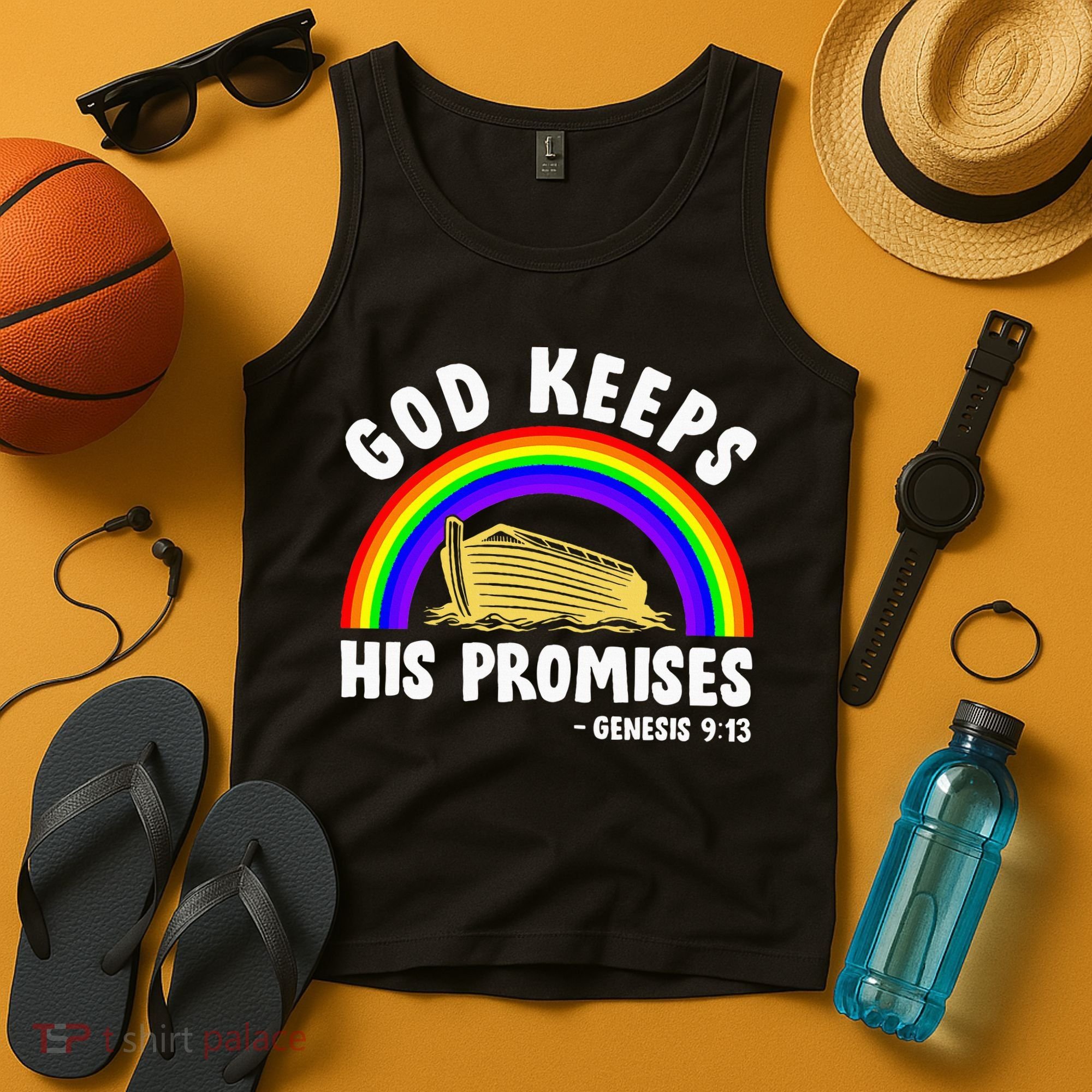 Christian Noah Ark Jesus God Keeps His Promises Rainbow Tank Top