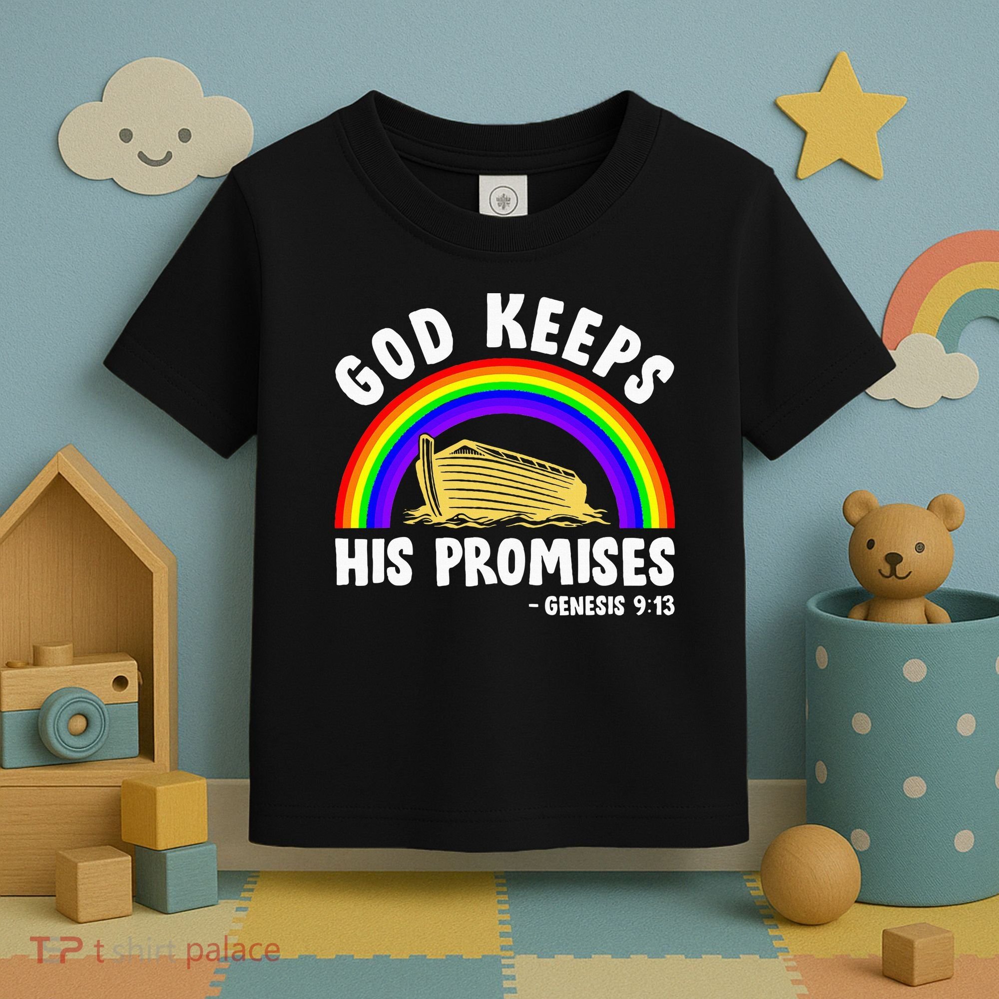 Christian Noah Ark Jesus God Keeps His Promises Rainbow Toddler T-Shirt