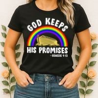 Christian Noah Ark Jesus God Keeps His Promises Rainbow Women's T-Shirt thumb 2