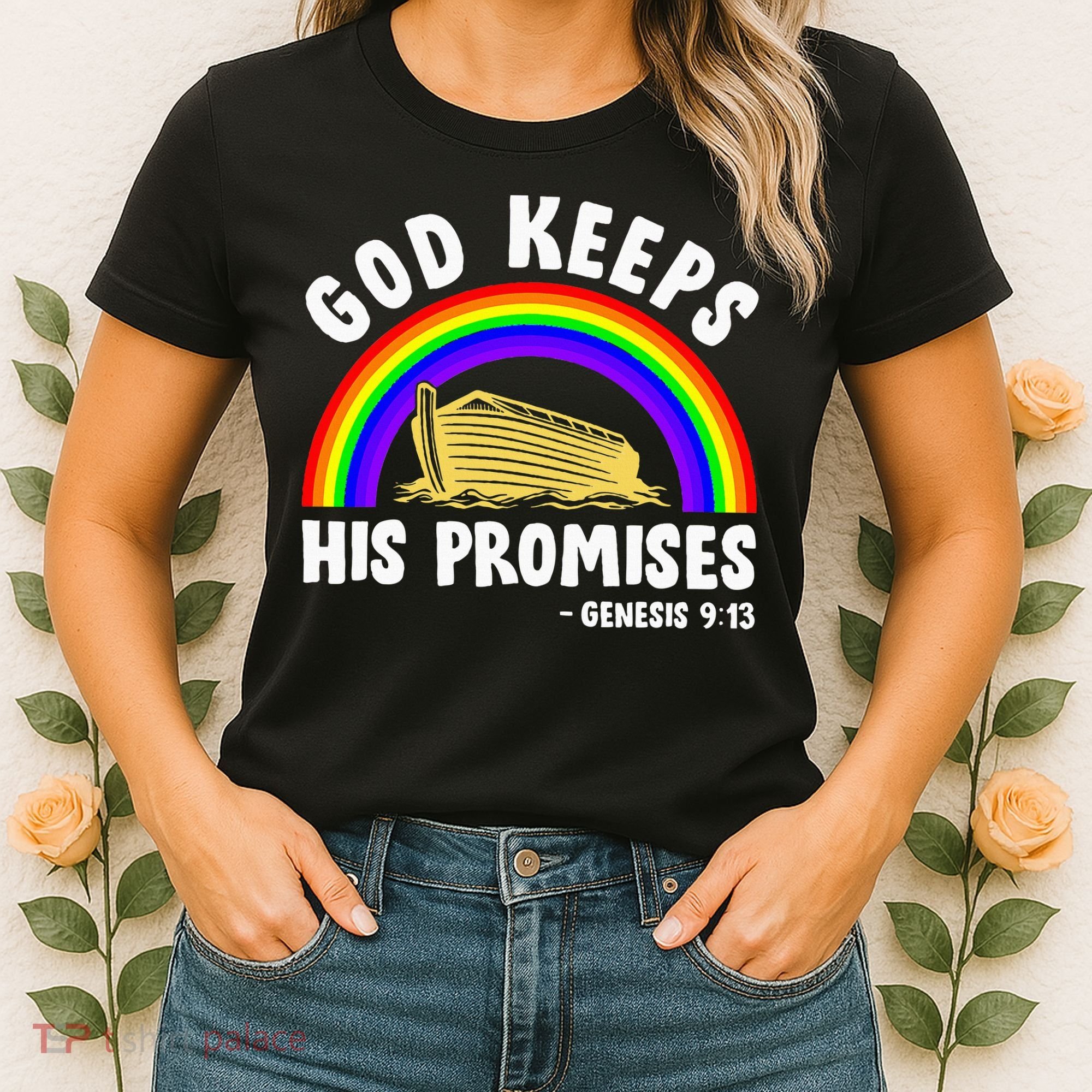 Christian Noah Ark Jesus God Keeps His Promises Rainbow Women's T-Shirt