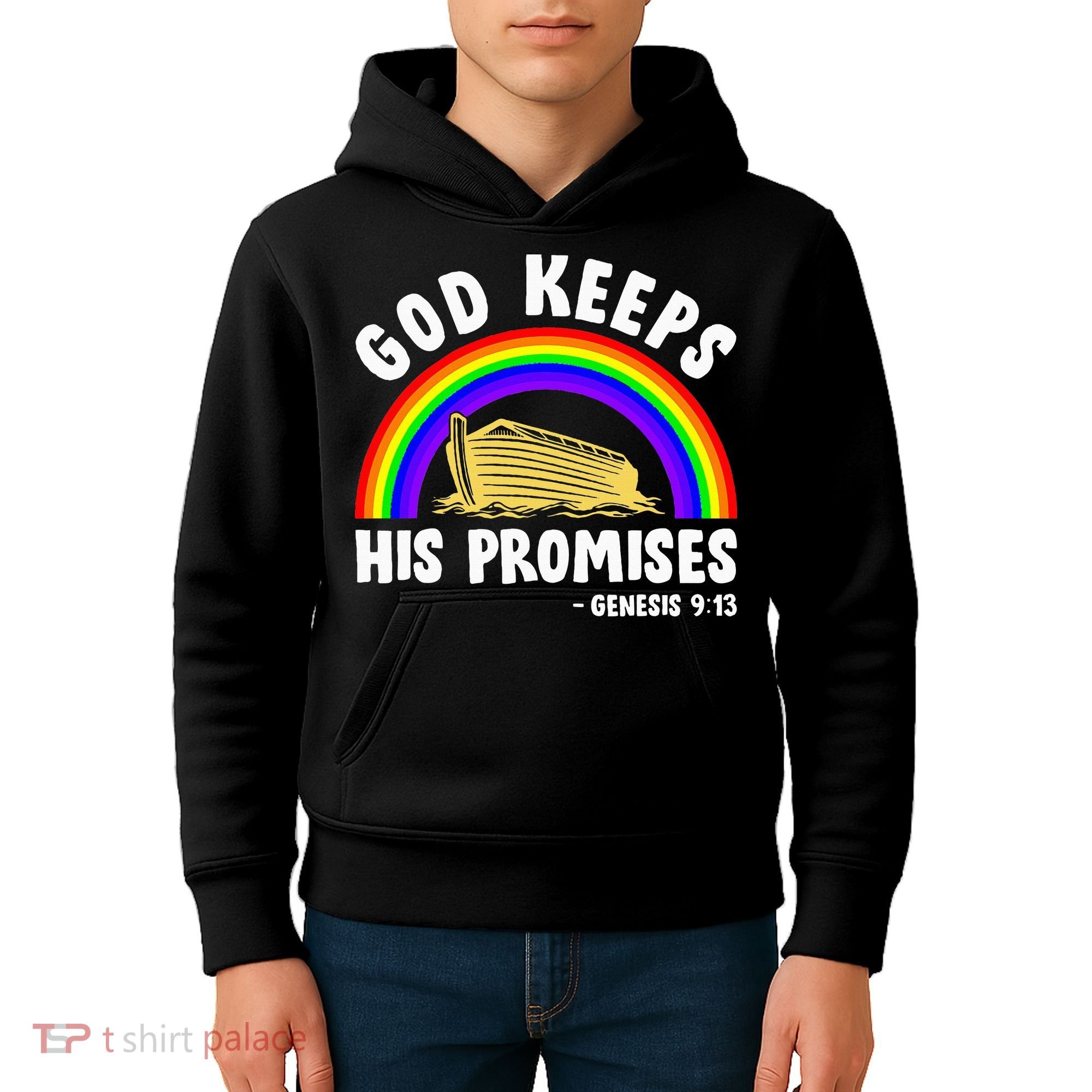 Christian Noah Ark Jesus God Keeps His Promises Rainbow Kids Hoodie