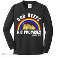 Christian Noah Ark Jesus God Keeps His Promises Rainbow Kids Long Sleeve Shirt thumb 0