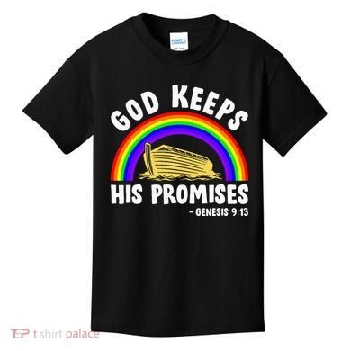Christian Noah Ark Jesus God Keeps His Promises Rainbow Kids T-Shirt
