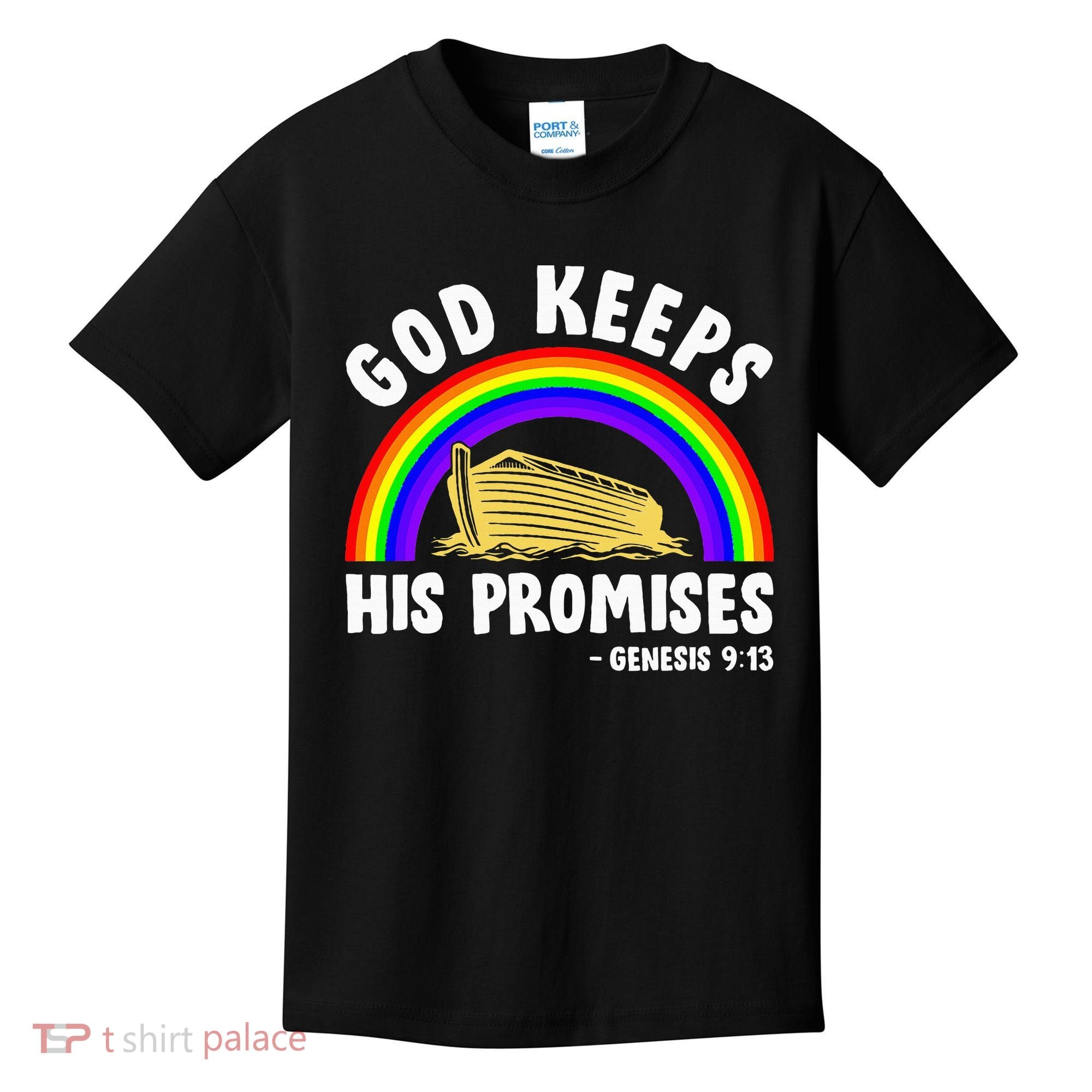 Christian Noah Ark Jesus God Keeps His Promises Rainbow Kids T-Shirt