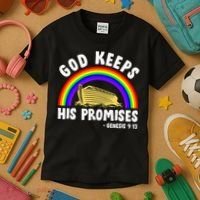 Christian Noah Ark Jesus God Keeps His Promises Rainbow Kids T-Shirt thumb 3