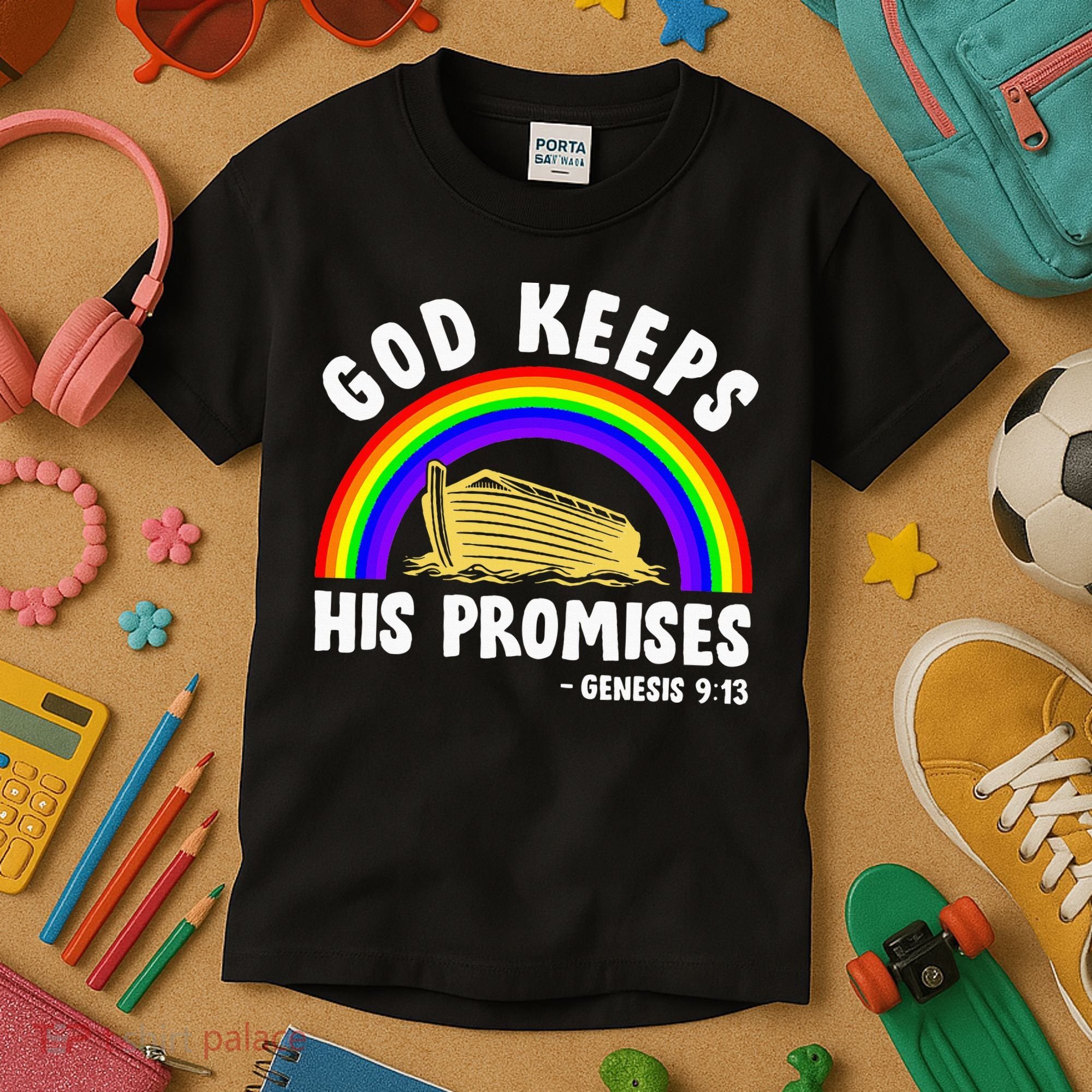 Christian Noah Ark Jesus God Keeps His Promises Rainbow Kids T-Shirt