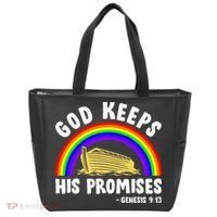 Christian Noah Ark Jesus God Keeps His Promises Rainbow Tote Bag thumb 0
