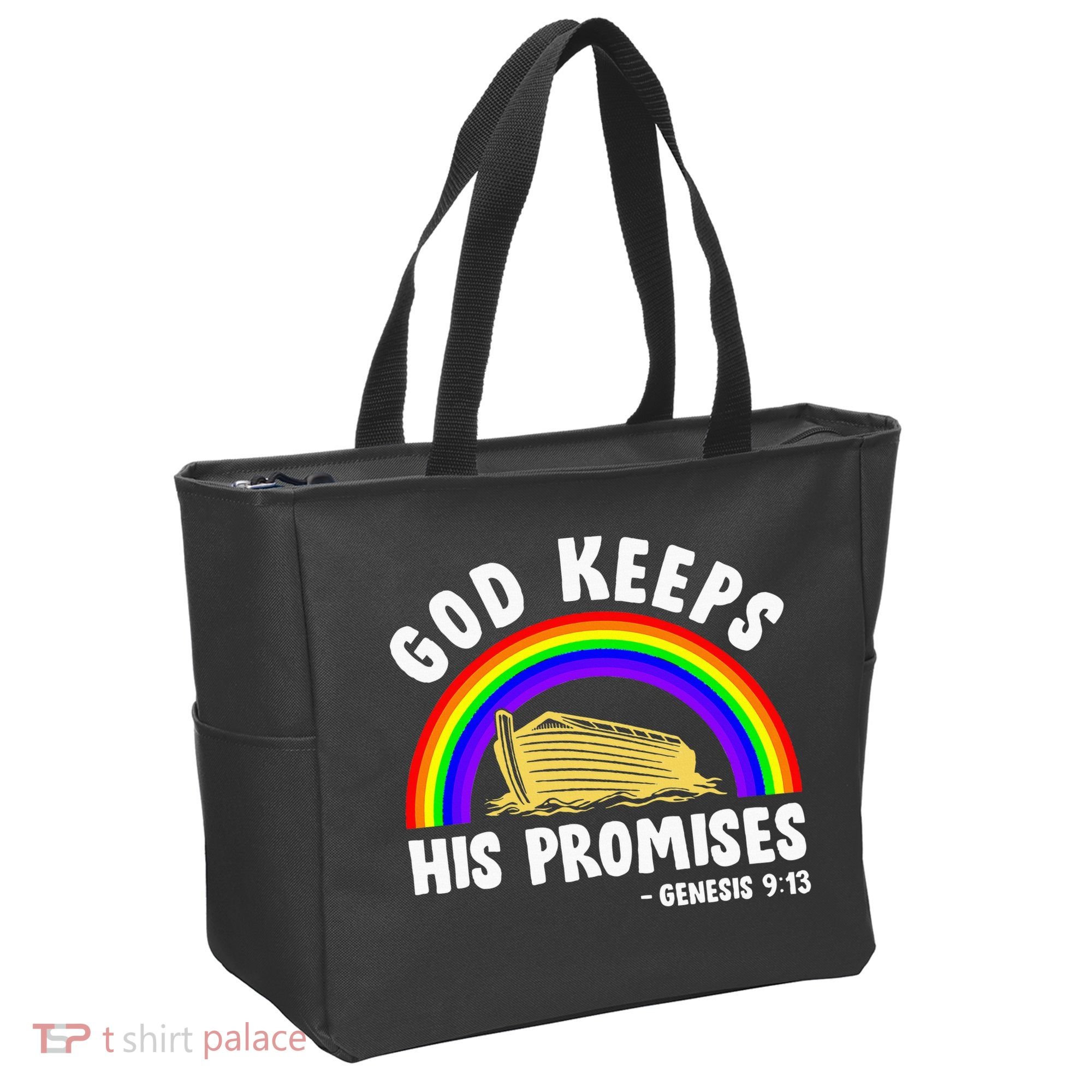 Christian Noah Ark Jesus God Keeps His Promises Rainbow Tote Bag