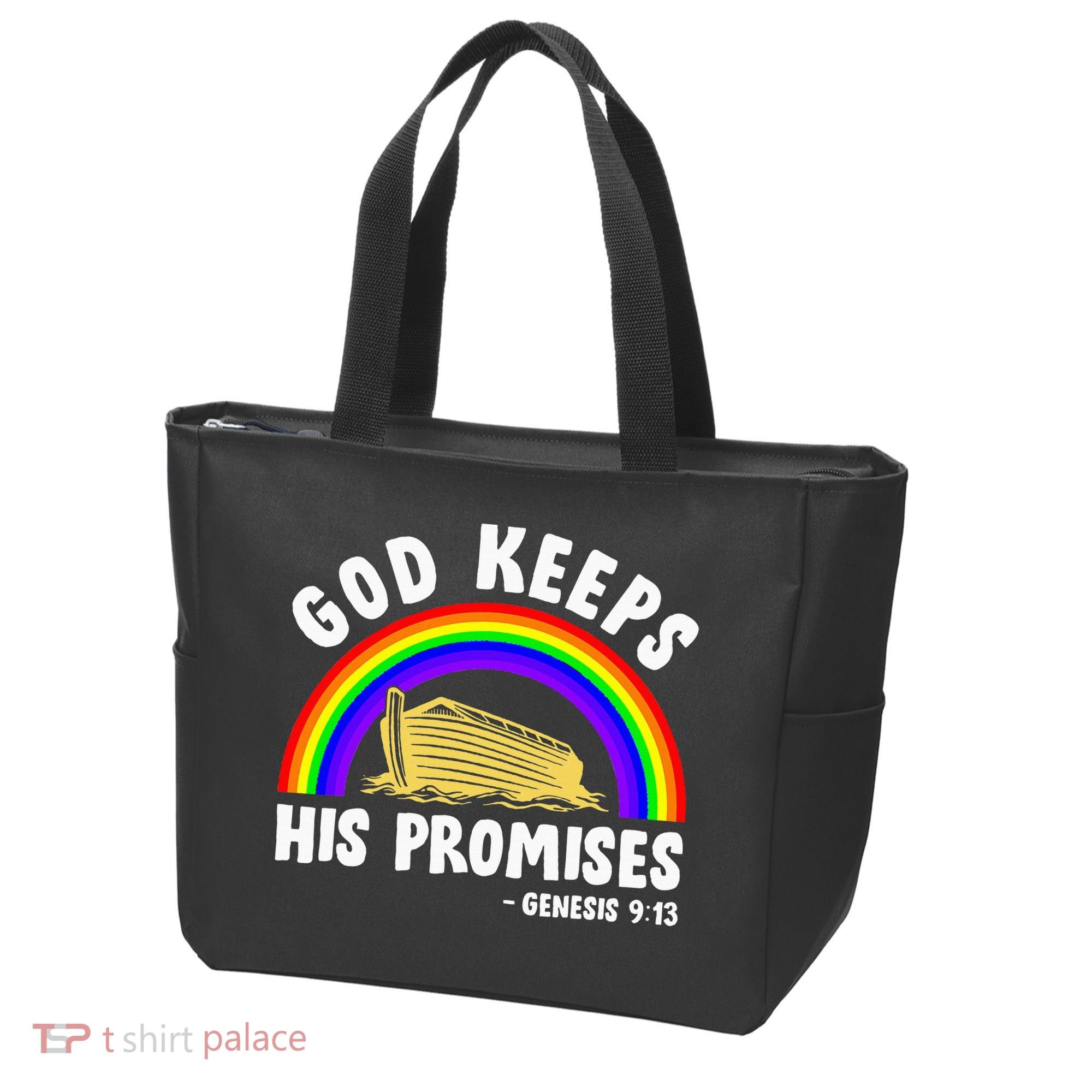 Christian Noah Ark Jesus God Keeps His Promises Rainbow Tote Bag