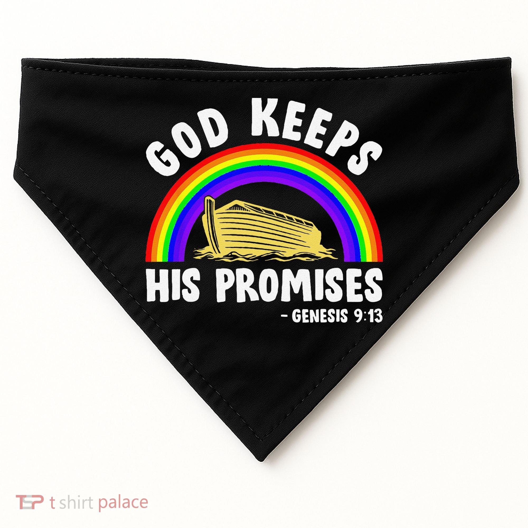 Christian Noah Ark Jesus God Keeps His Promises Rainbow USA-Made Doggie Bandana