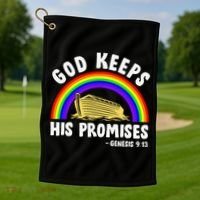 Christian Noah Ark Jesus God Keeps His Promises Rainbow Golf Towel thumb 1