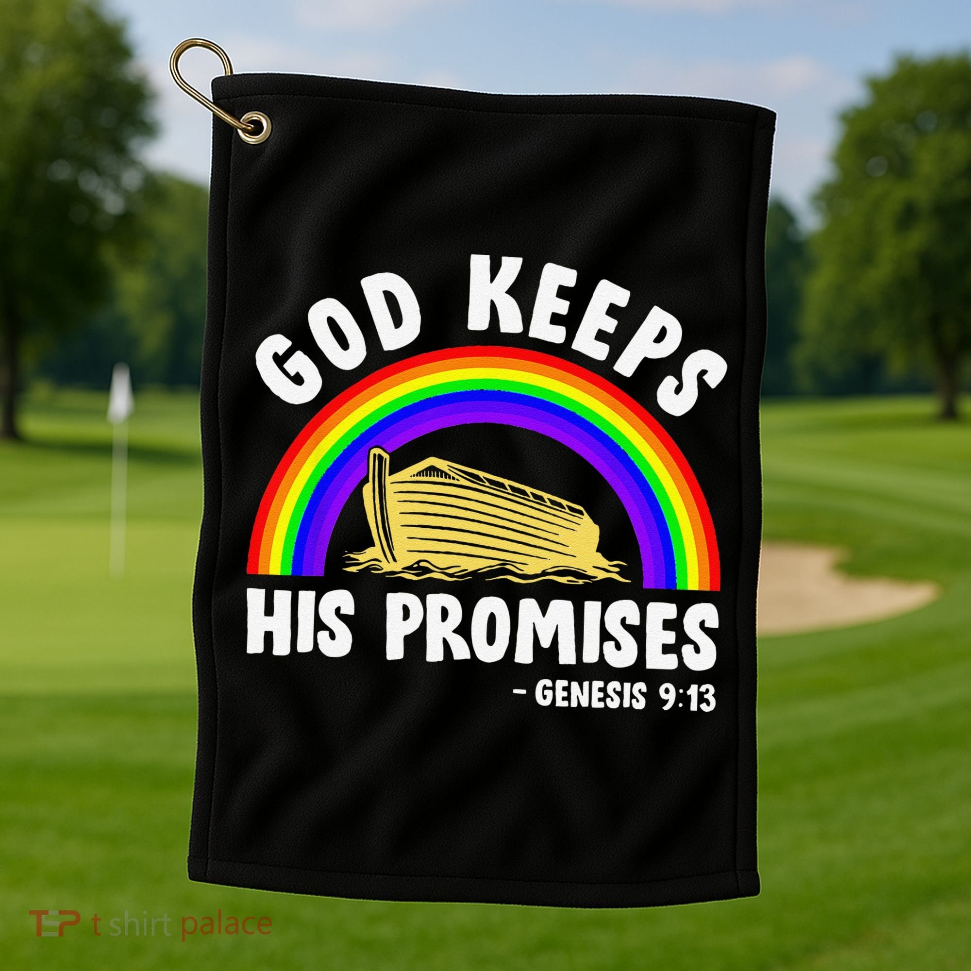 Christian Noah Ark Jesus God Keeps His Promises Rainbow Golf Towel
