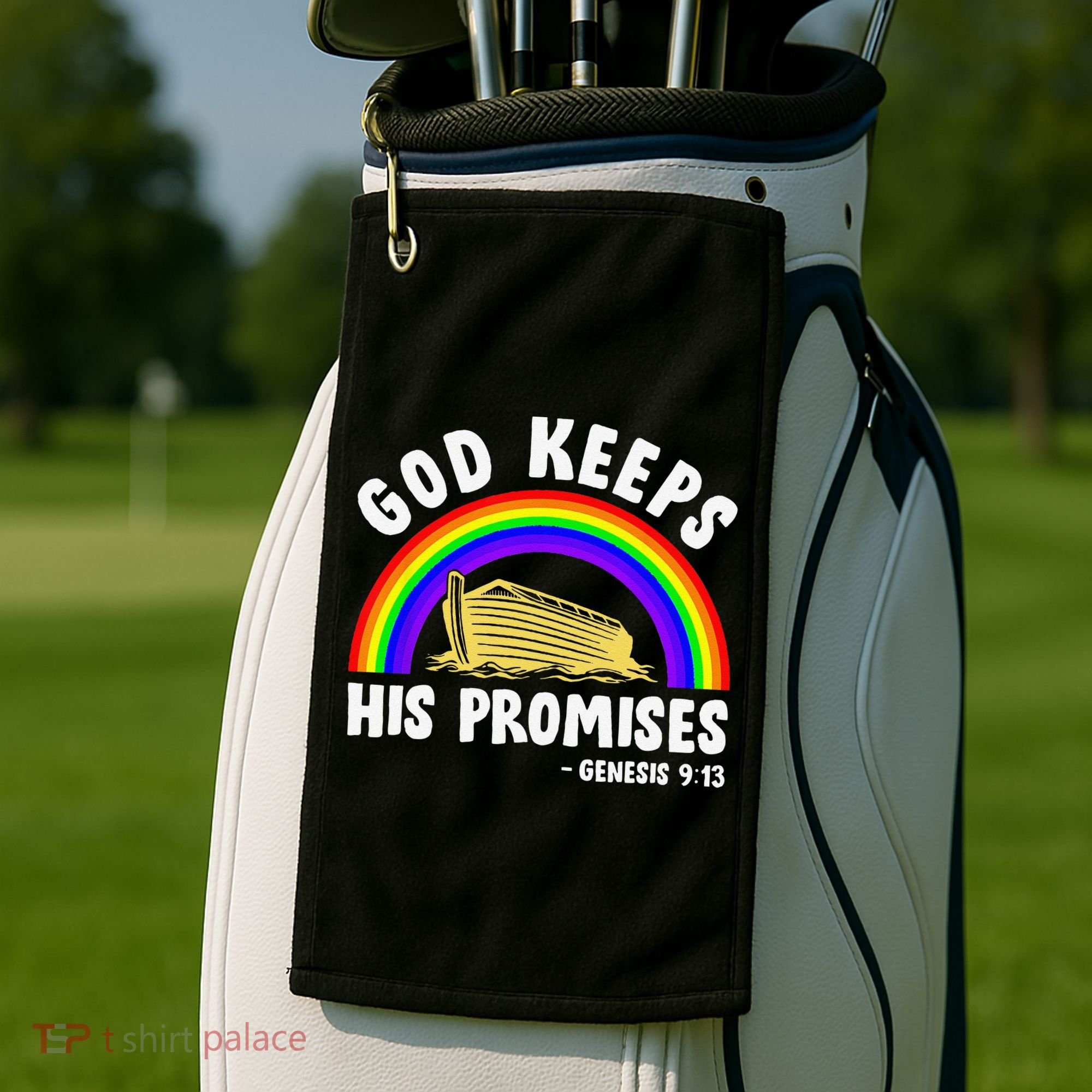 Christian Noah Ark Jesus God Keeps His Promises Rainbow Golf Towel