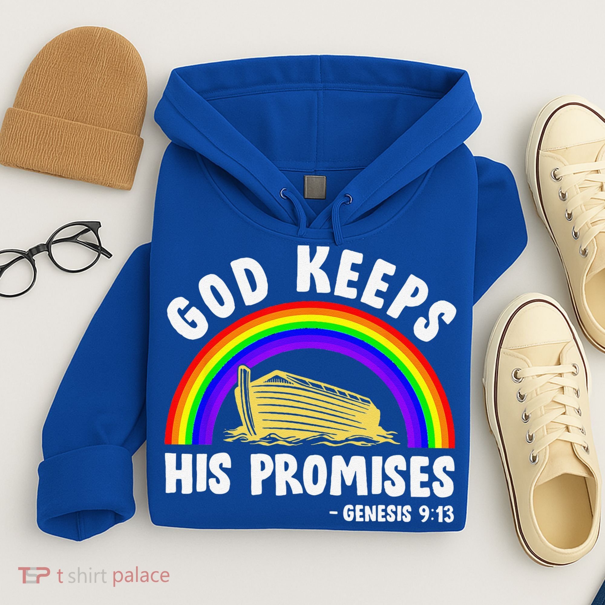 Christian Noah Ark Jesus God Keeps His Promises Rainbow Hoodie