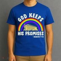 Christian Noah Ark Jesus God Keeps His Promises Rainbow T-Shirt thumb 3