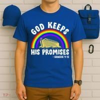 Christian Noah Ark Jesus God Keeps His Promises Rainbow T-Shirt thumb 6