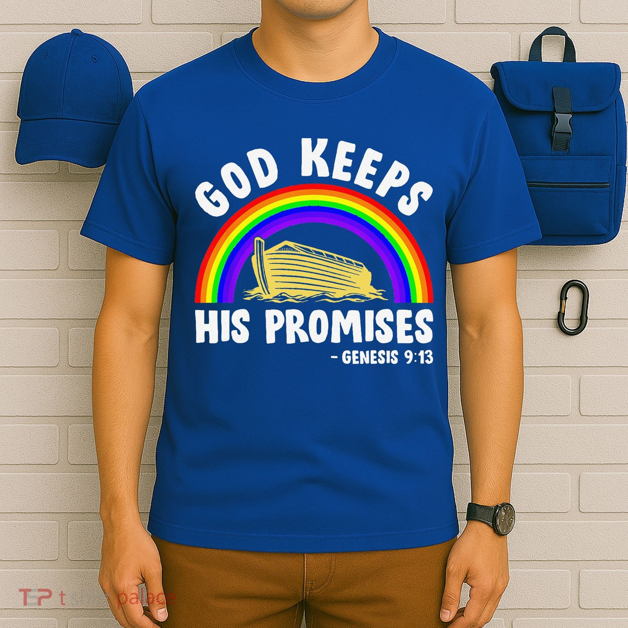 Christian Noah Ark Jesus God Keeps His Promises Rainbow T-Shirt