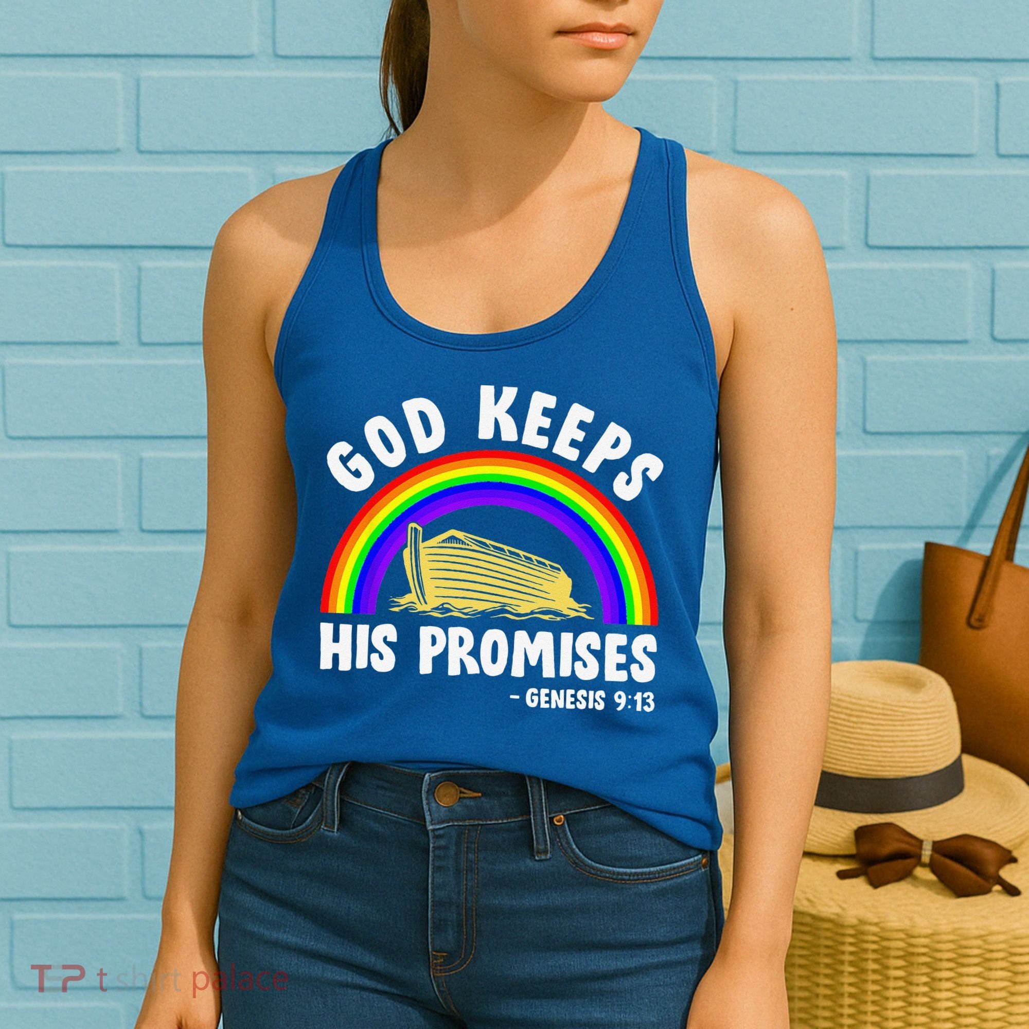 Christian Noah Ark Jesus God Keeps His Promises Rainbow Women's Tank Top