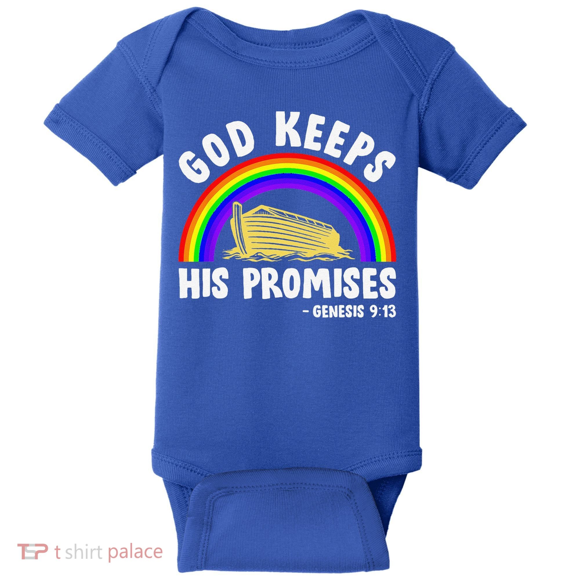 Christian Noah Ark Jesus God Keeps His Promises Rainbow Baby Bodysuit