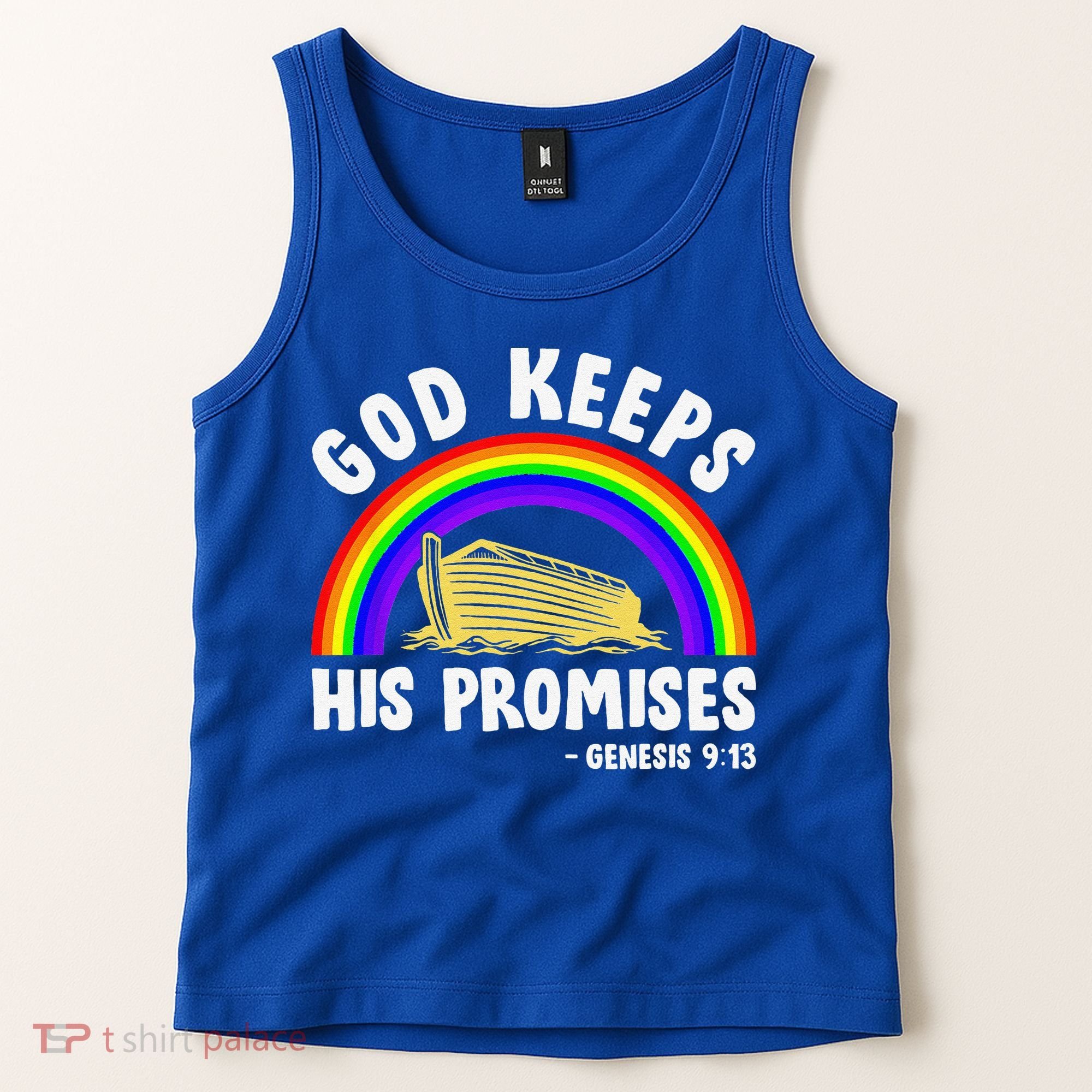 Christian Noah Ark Jesus God Keeps His Promises Rainbow Tank Top