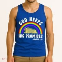 Christian Noah Ark Jesus God Keeps His Promises Rainbow Tank Top thumb 3