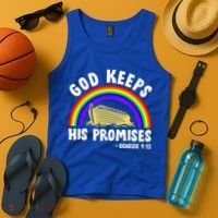 Christian Noah Ark Jesus God Keeps His Promises Rainbow Tank Top thumb 4