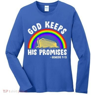 Christian Noah Ark Jesus God Keeps His Promises Rainbow Women's Long Sleeve Shirt