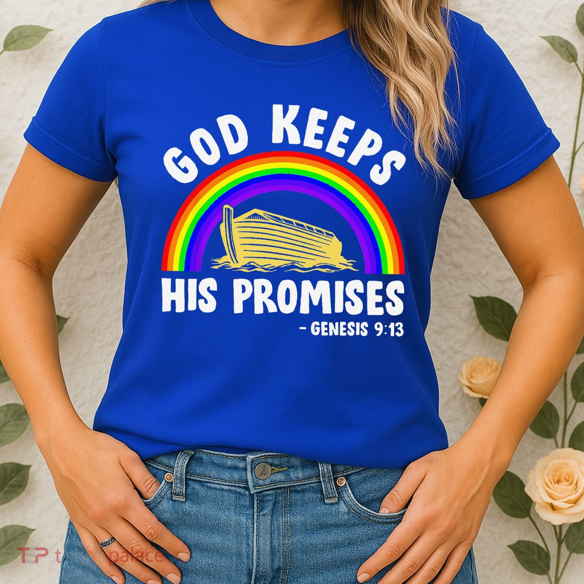 Christian Noah Ark Jesus God Keeps His Promises Rainbow Women's T-Shirt