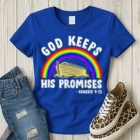 Christian Noah Ark Jesus God Keeps His Promises Rainbow Women's T-Shirt thumb 3