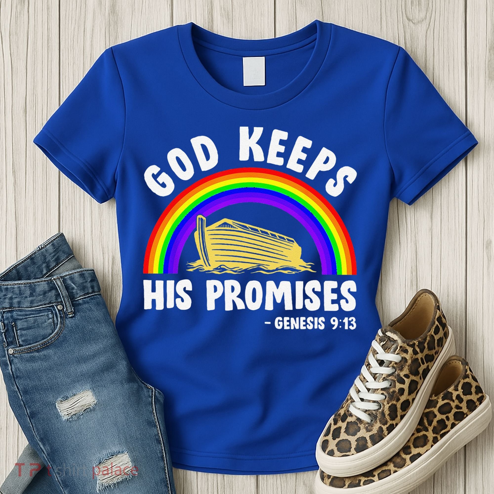 Christian Noah Ark Jesus God Keeps His Promises Rainbow Women's T-Shirt