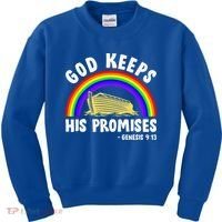 Christian Noah Ark Jesus God Keeps His Promises Rainbow Kids Sweatshirt thumb 0