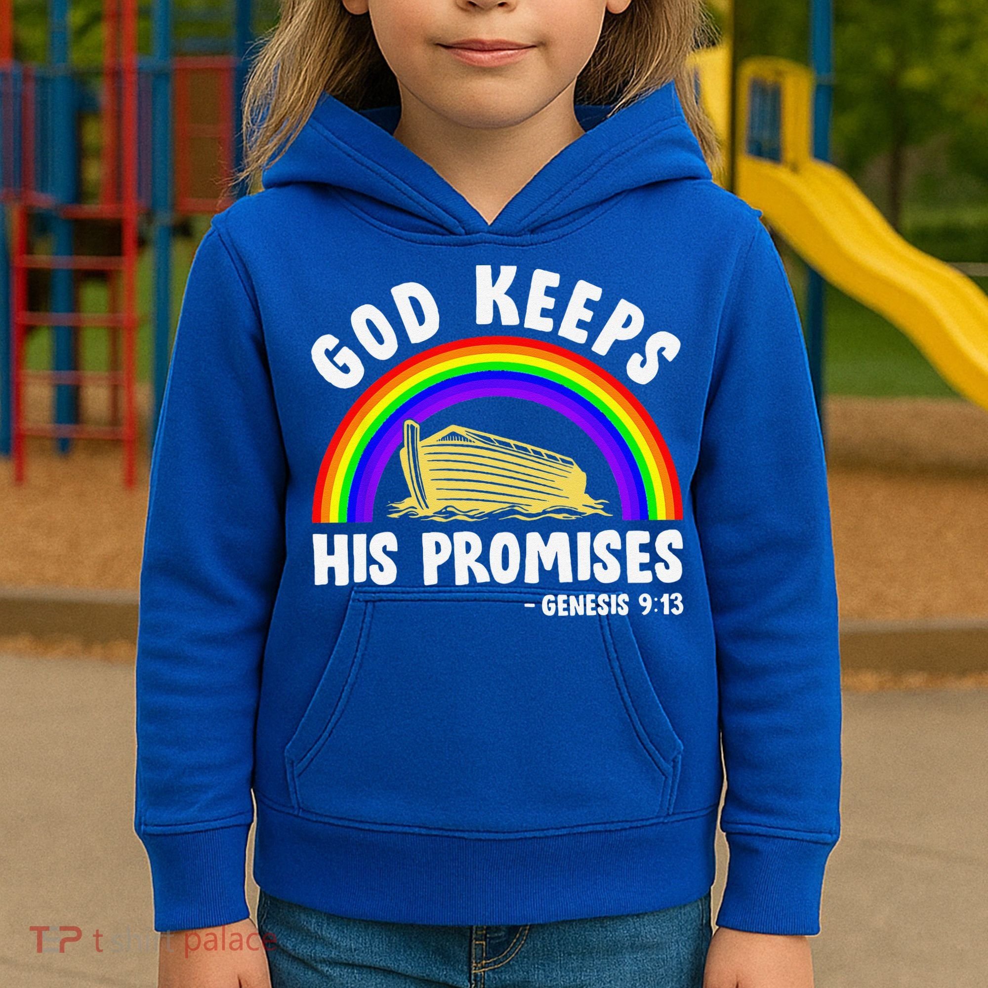 Christian Noah Ark Jesus God Keeps His Promises Rainbow Kids Hoodie