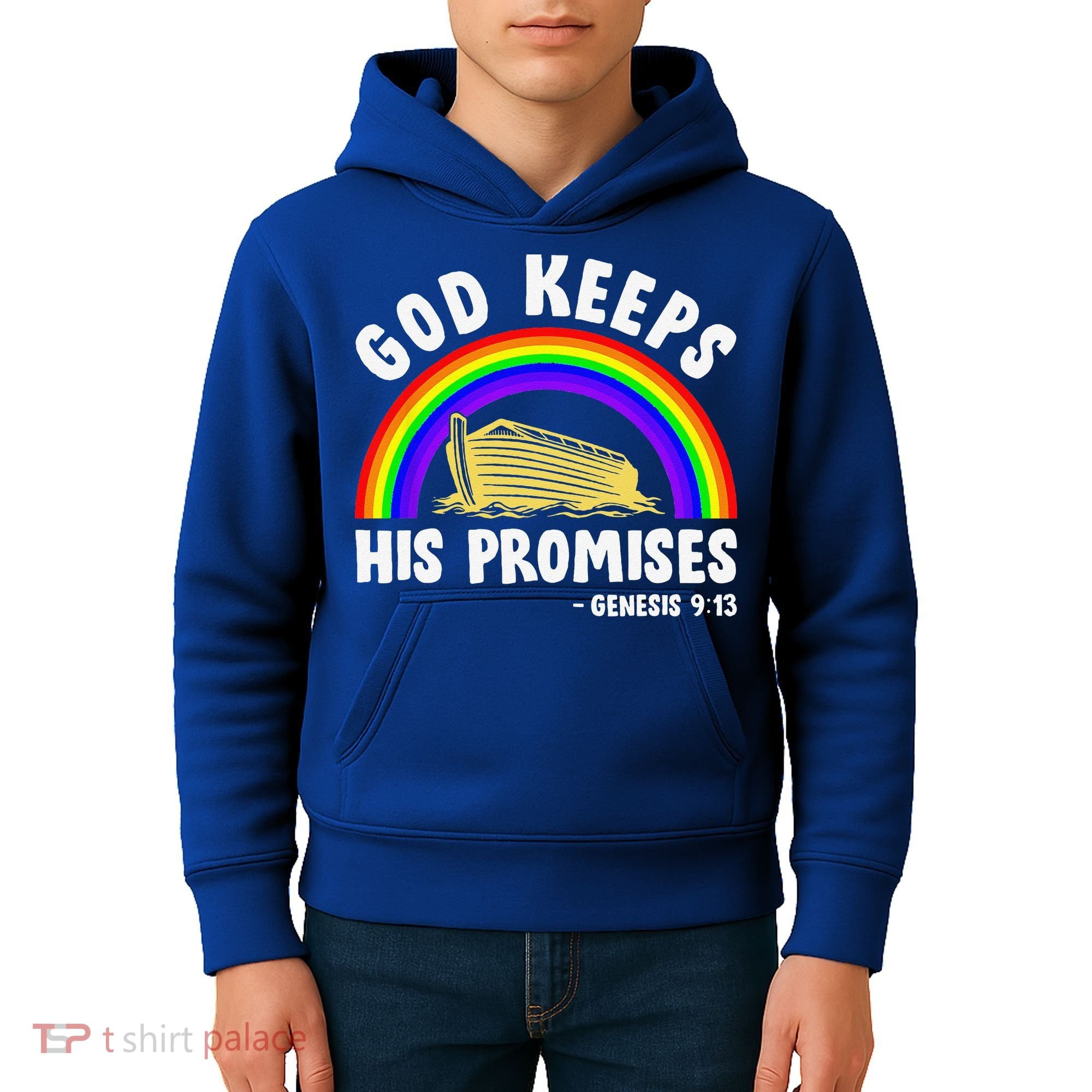 Christian Noah Ark Jesus God Keeps His Promises Rainbow Kids Hoodie