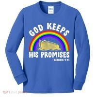 Christian Noah Ark Jesus God Keeps His Promises Rainbow Kids Long Sleeve Shirt thumb 0