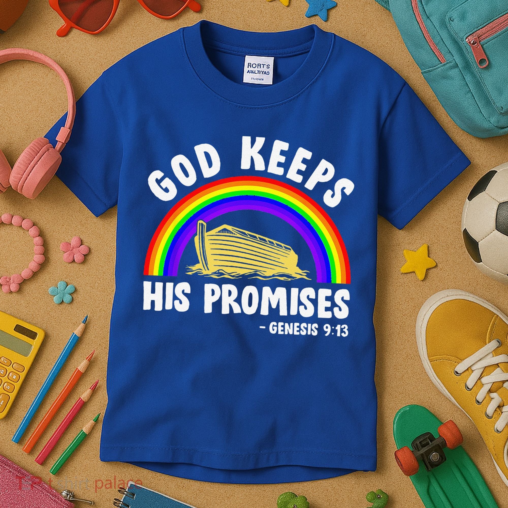 Christian Noah Ark Jesus God Keeps His Promises Rainbow Kids T-Shirt
