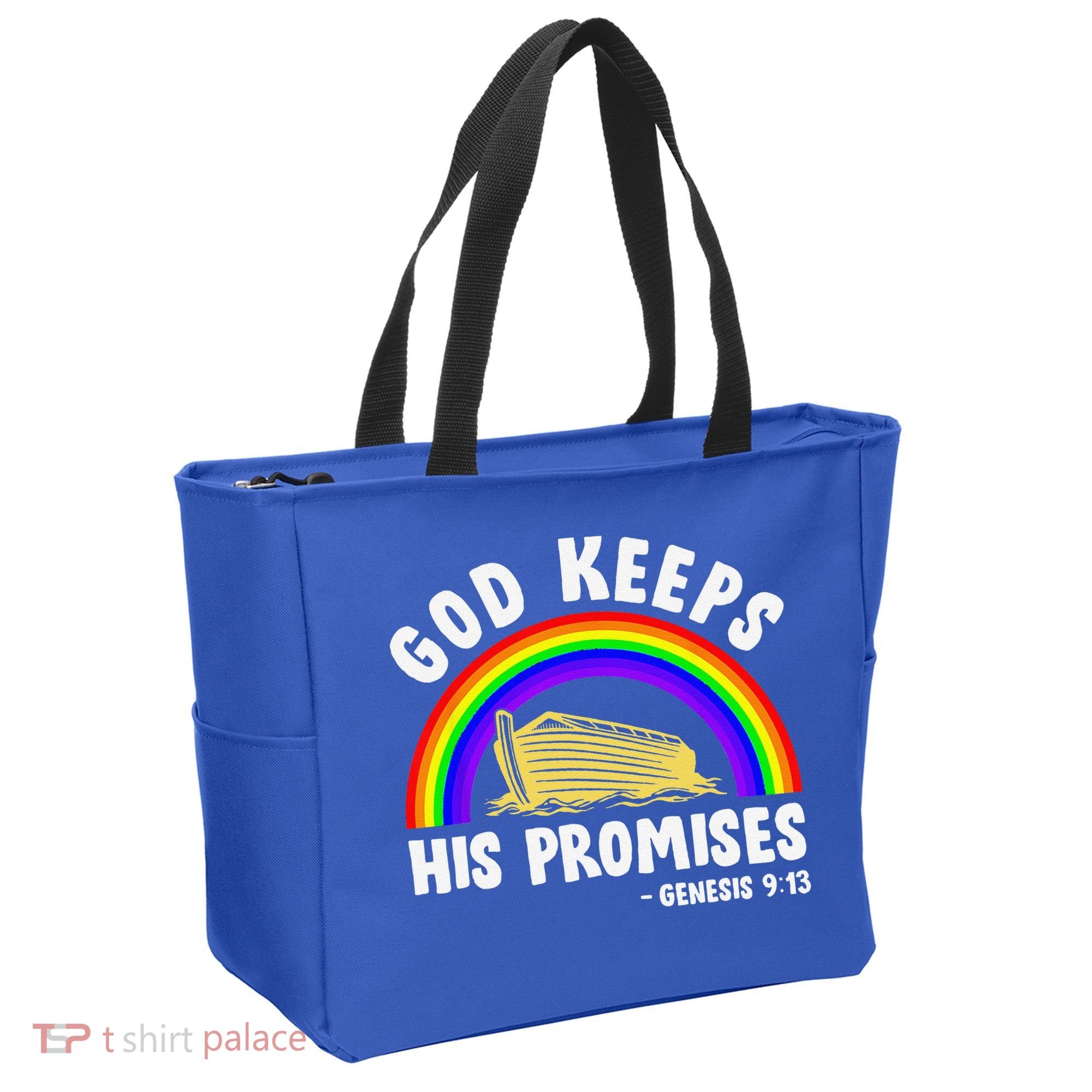Christian Noah Ark Jesus God Keeps His Promises Rainbow Tote Bag